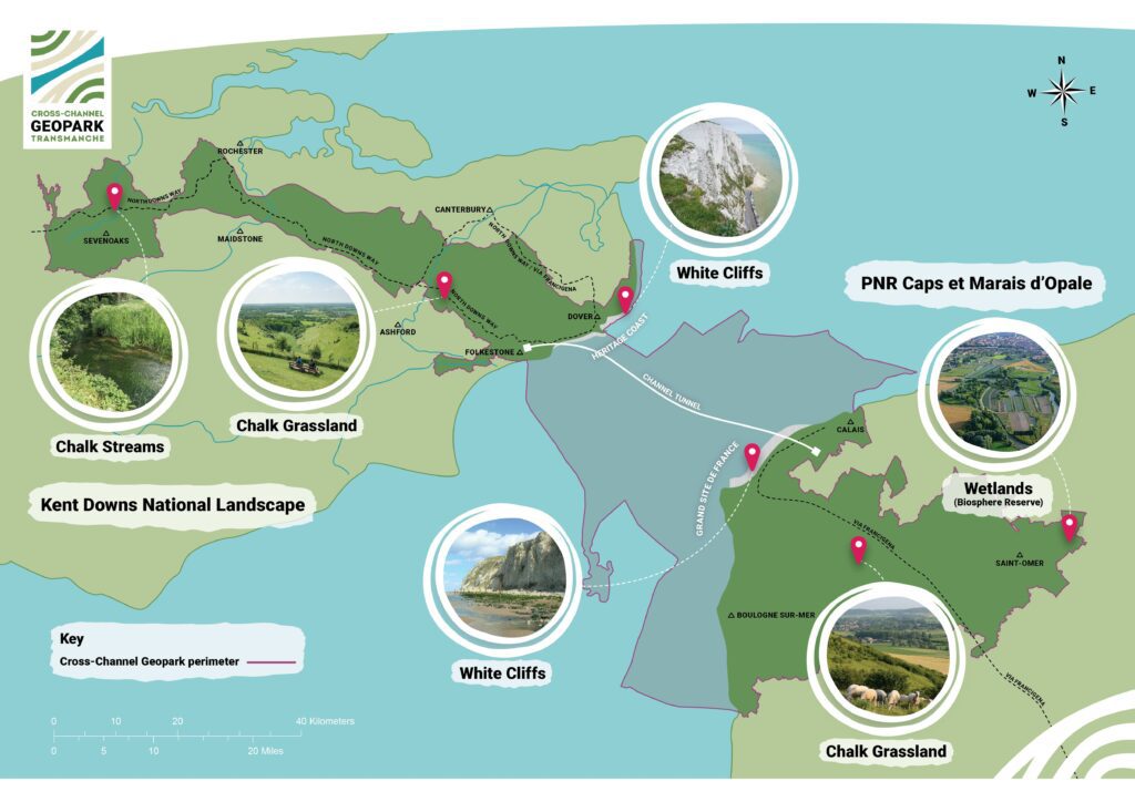 Map showing the geopark boundary and key sites